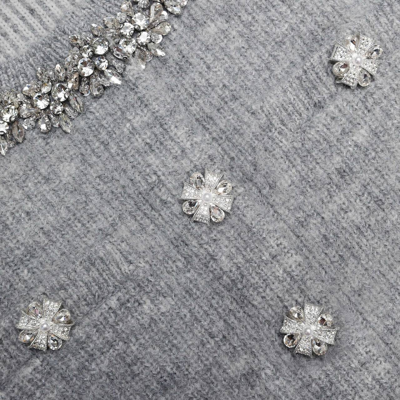 SP Grey Fluffy Crystal Embellished Cardigan | Mini Skirt | Set