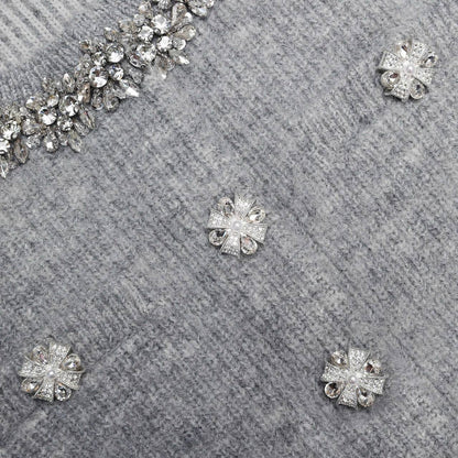 SP Grey Fluffy Crystal Embellished Cardigan | Mini Skirt | Set