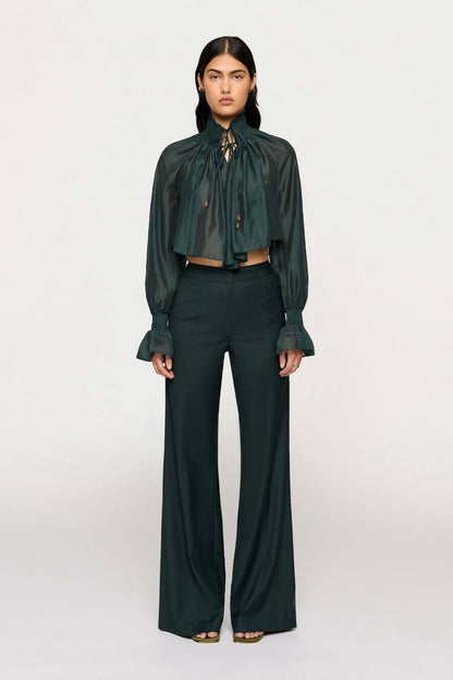 CLE Laurel Tencel-blend Sheer Cropped Shirt