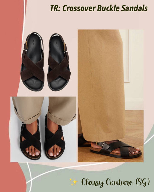 TR Crossover Buckle Leather Sandals in Suede/Horsehair/Smooth Calfskin