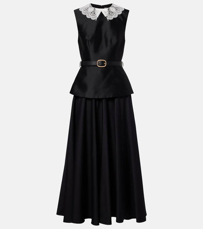 SP Black Belted Peplum Midi Dress in Taffeta