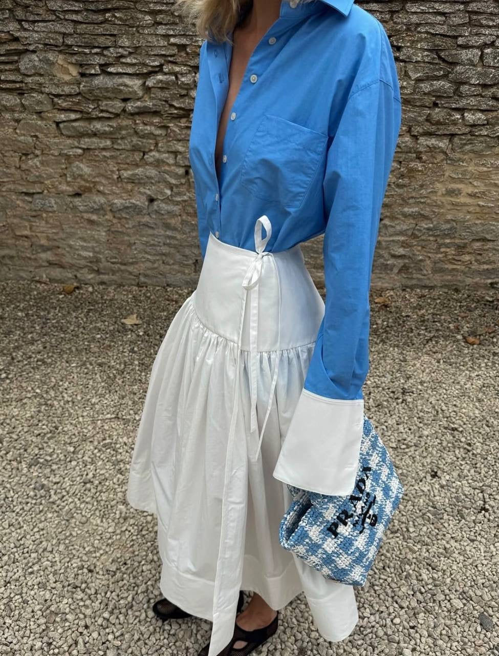 HS Classic Oversized Tech Poplin Shirt in White & Blue