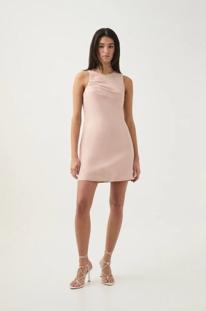 AJ Paloma Linen-Viscose Mini Dress in Blush Pink