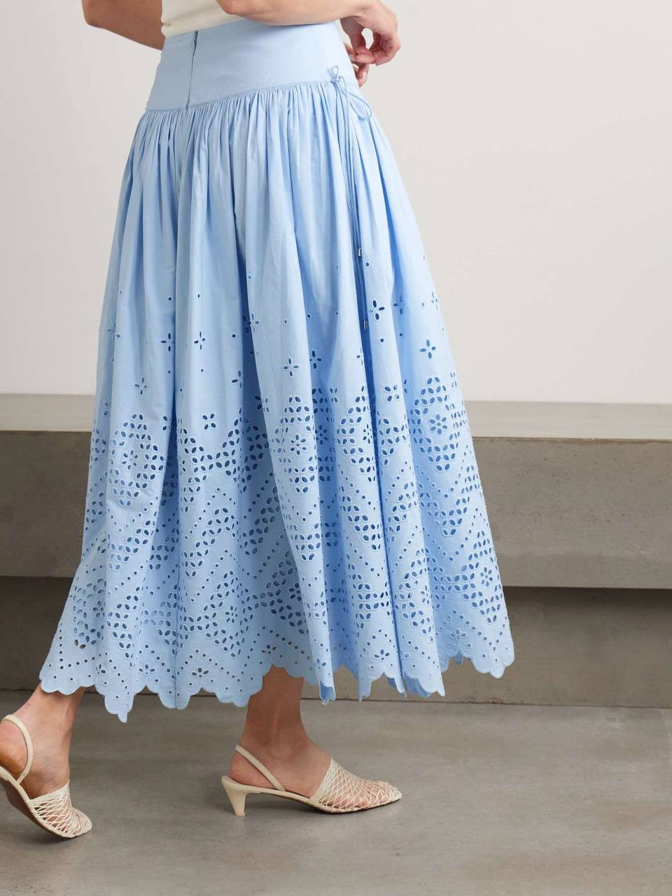 SP Blue Broderie Anglaise Top | Midi Skirt | Set
