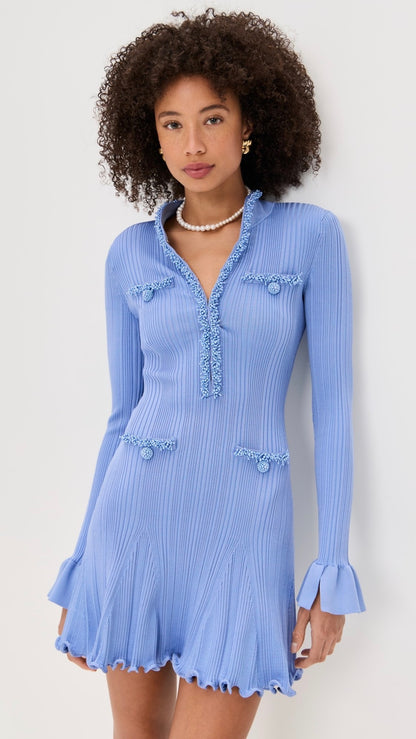 SP Blue Pearl Trim Knit Mini Dress