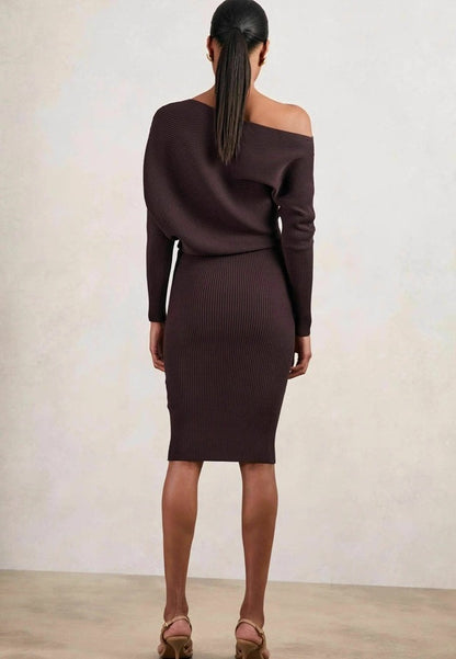 RS Lara Off-The-Shoulder Viscose-blend Ribbed Midi Dress