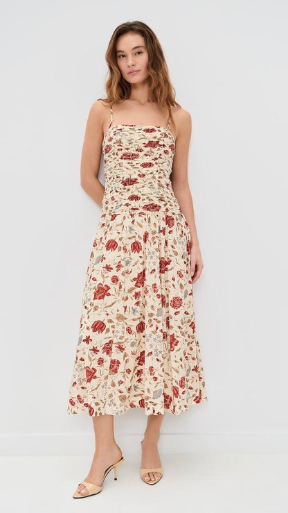 Ref Azure Cotton-viscose Shirred Drop Waist Midi Dress
