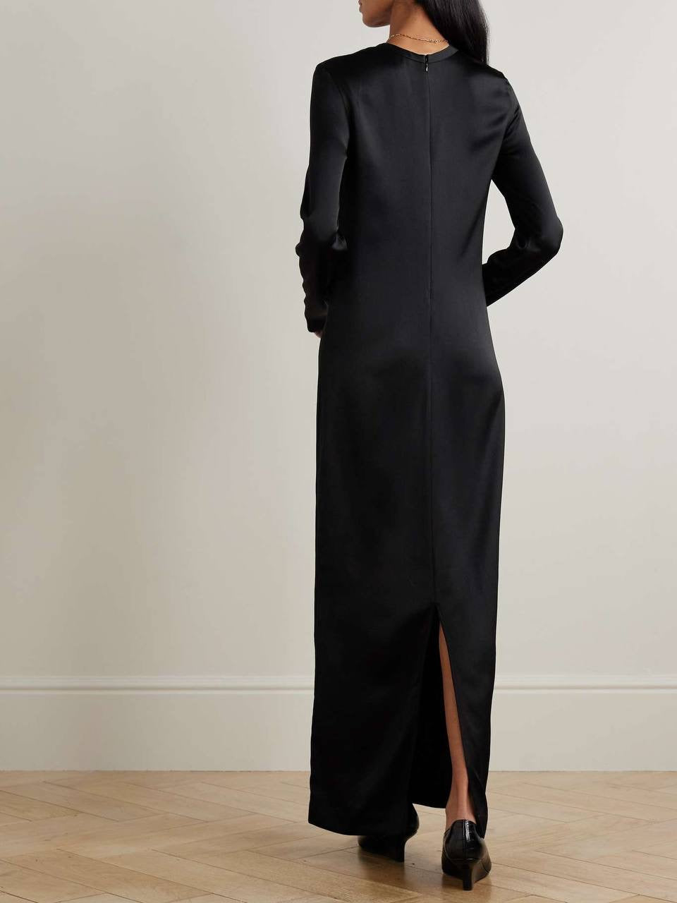 TOT Viscose Satin High-Neck Long Sleeve Midi Maxi Dress