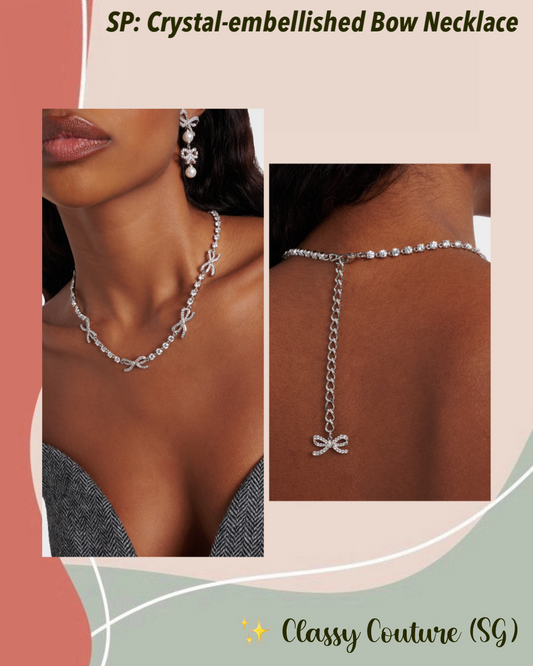 SP Crystal-embellished Ribbon Bow Necklace