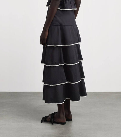 SD Cotton Pearl Embellished Shirt | Tiered Midi Maxi Skirt | Set