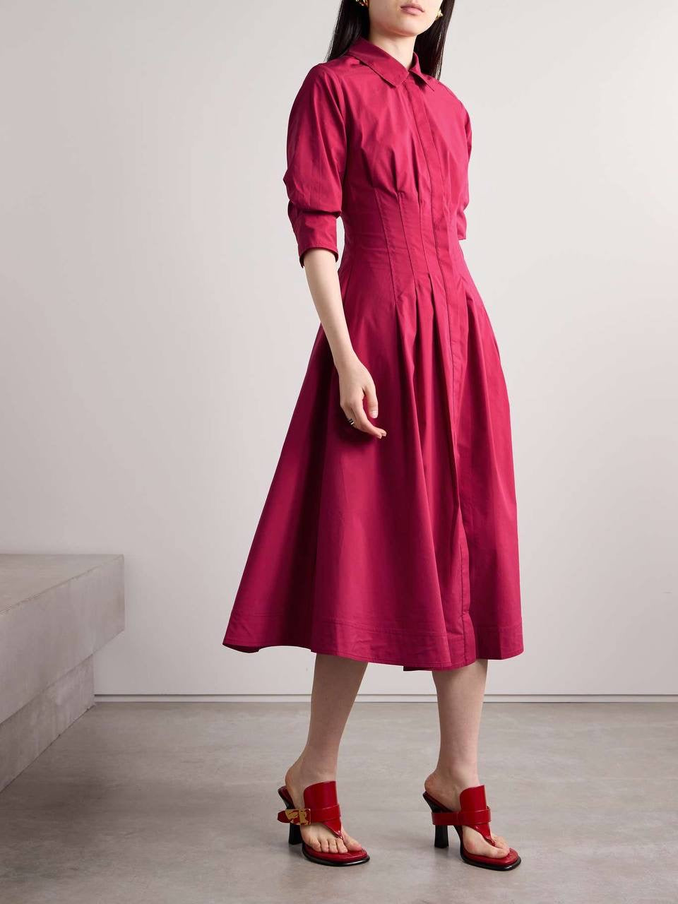 SK Jazz Pintuck Cotton-blend Midi Dress