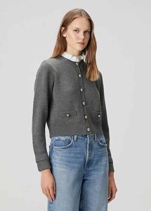 SD Grey Fine Knit Removable Collar Cardigan