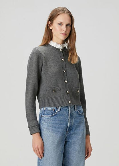SD Grey Fine Knit Removable Collar Cardigan