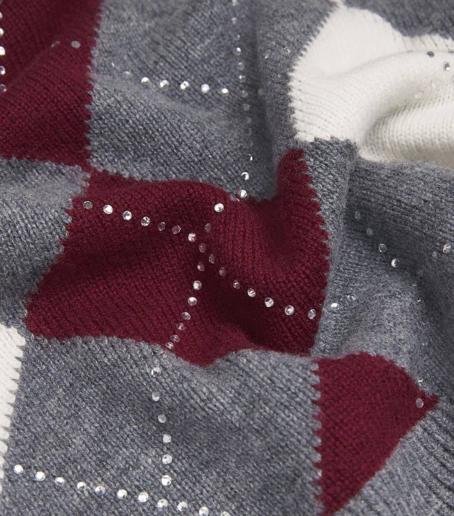 MJ Argyle Cropped Rhinestone Embellished Wool Jumper