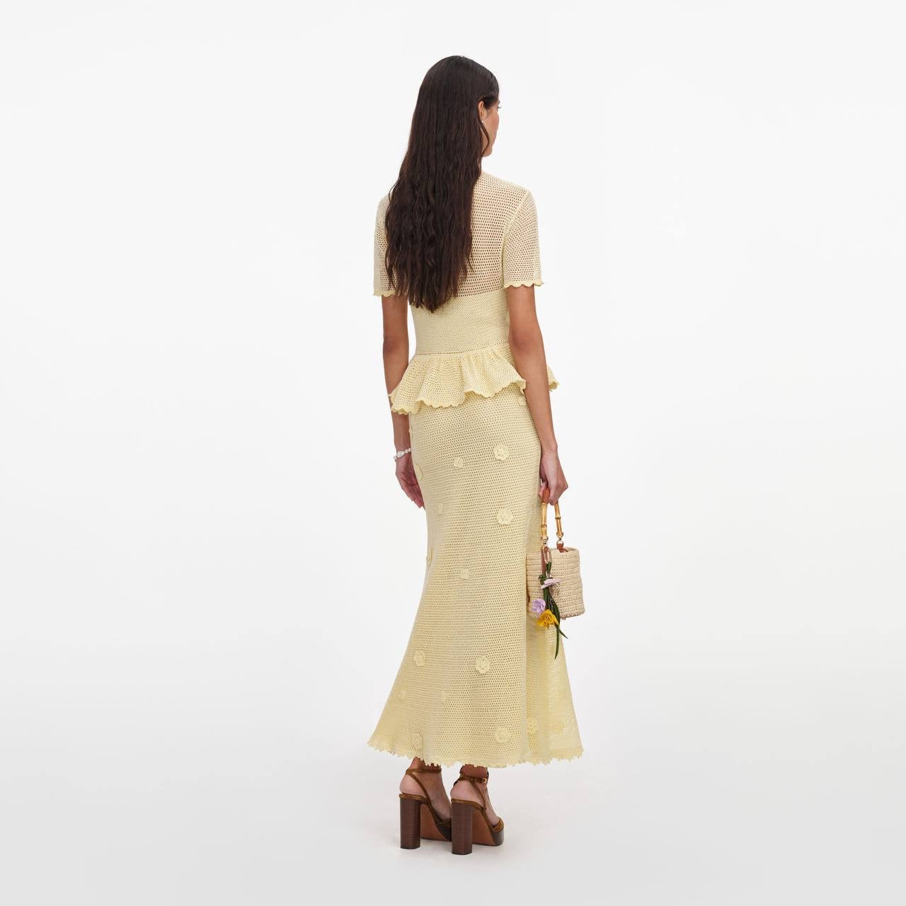 SP Yellow Crochet Floral Mini | Midi Dress