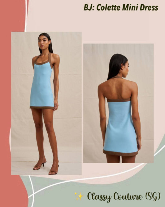 BJ Colette Halter Contrast Mini Dress in Brown/Blue