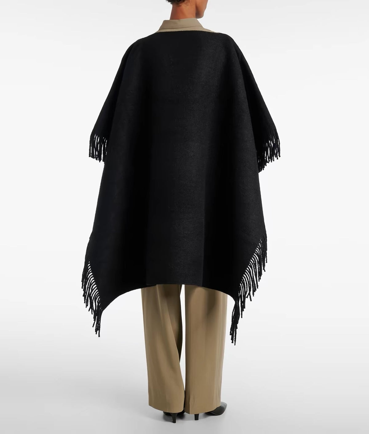 Tot Fringed High-Low Wool-blend Poncho Cape