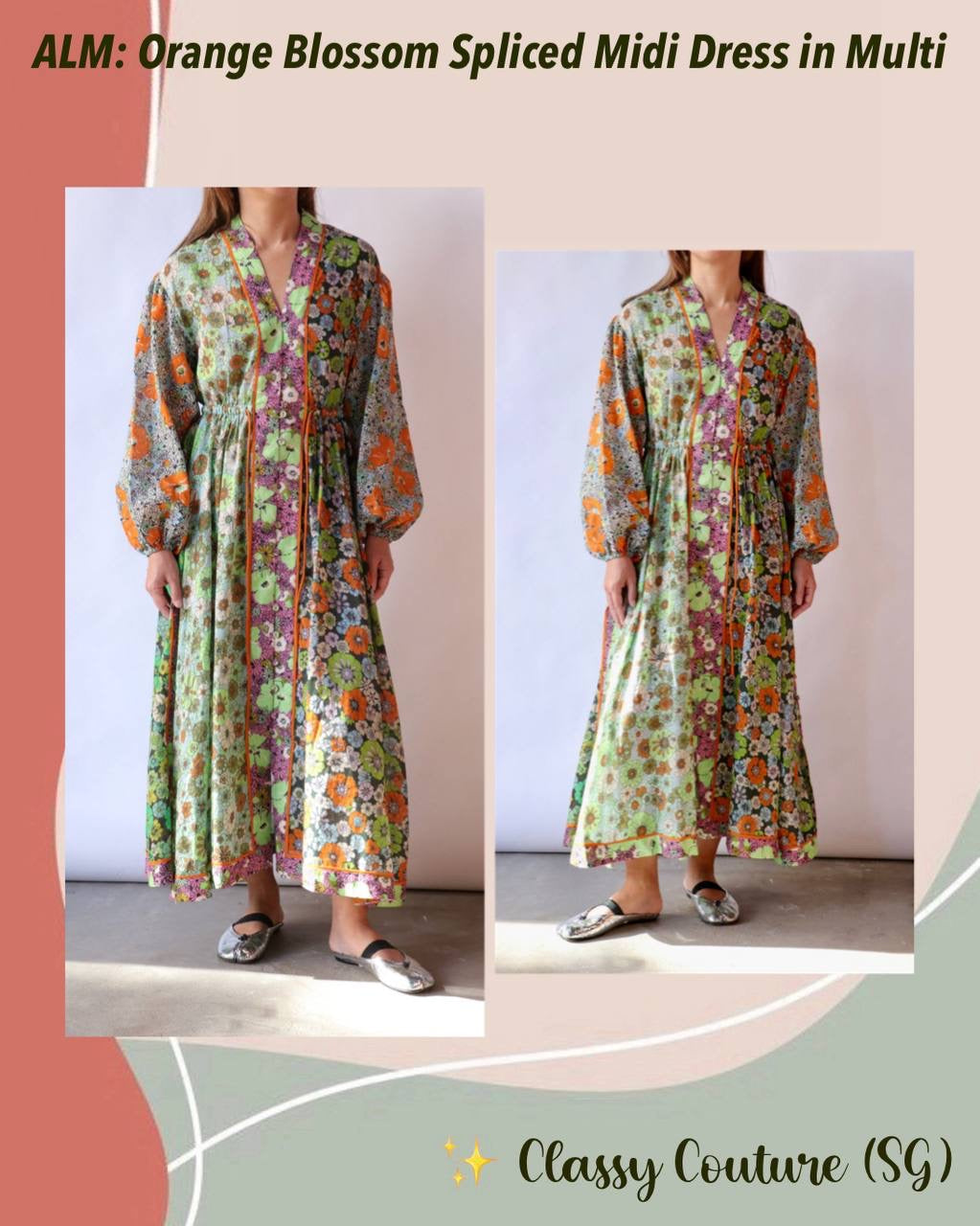 ALM Orange Blossom Spliced Midi Dress in Multi