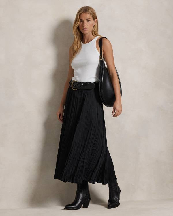 RL Crinkled Satin A-Line Midi Skirt