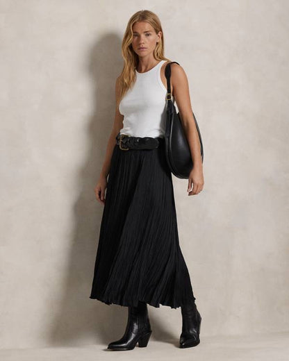 RL Crinkled Satin A-Line Midi Skirt