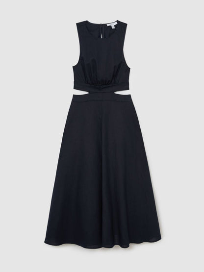 RS Hazel Linen-Cotton Cut-Out Midi Dress
