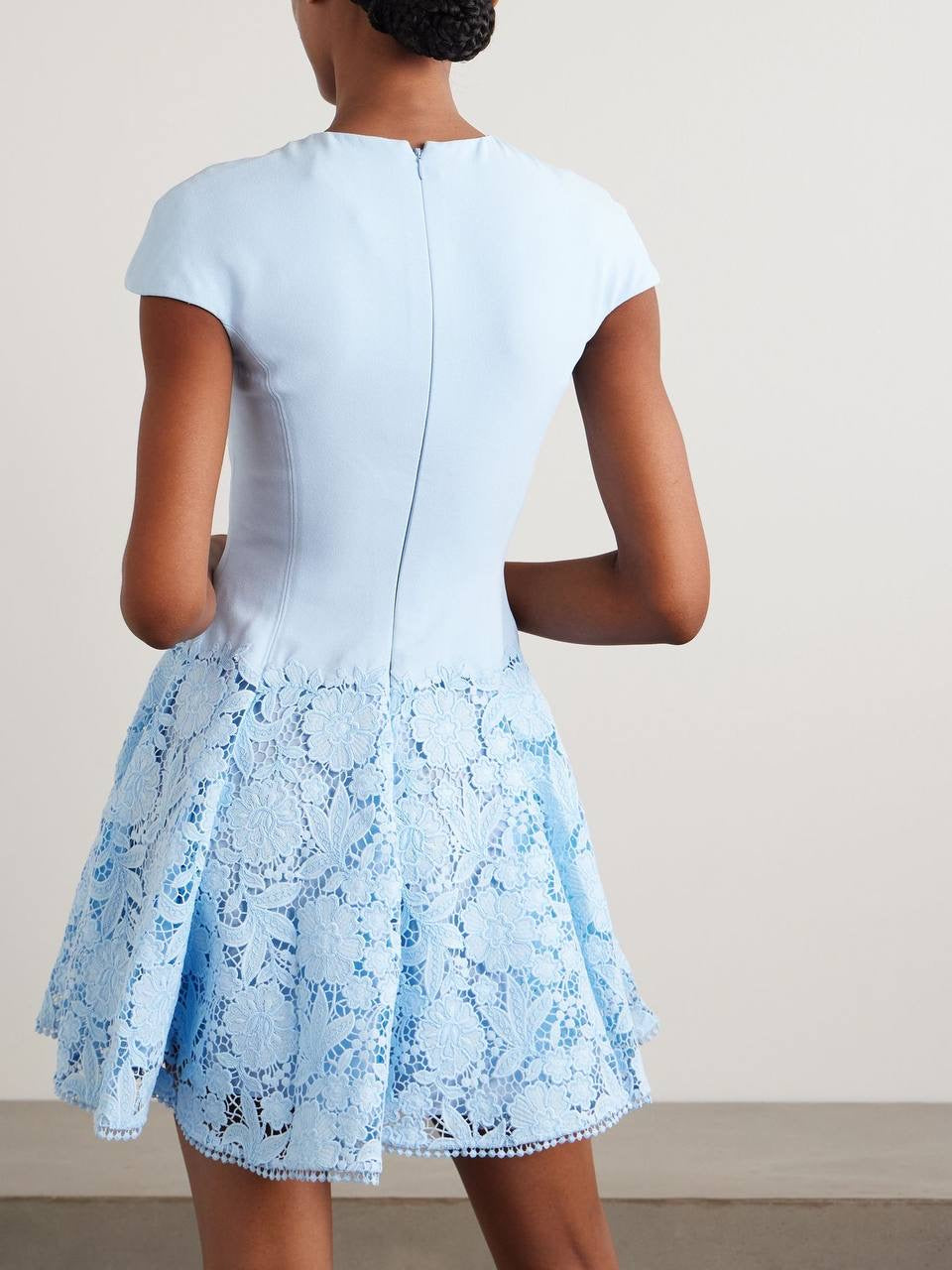 SP Blue Cap Sleeve Crepe Floral Lace Mini Dress