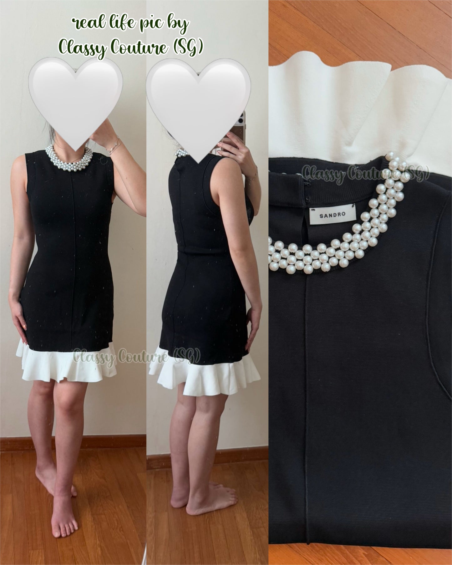 SD Short Sleeveless Knit Mini Dress with Pearl Beaded Neck