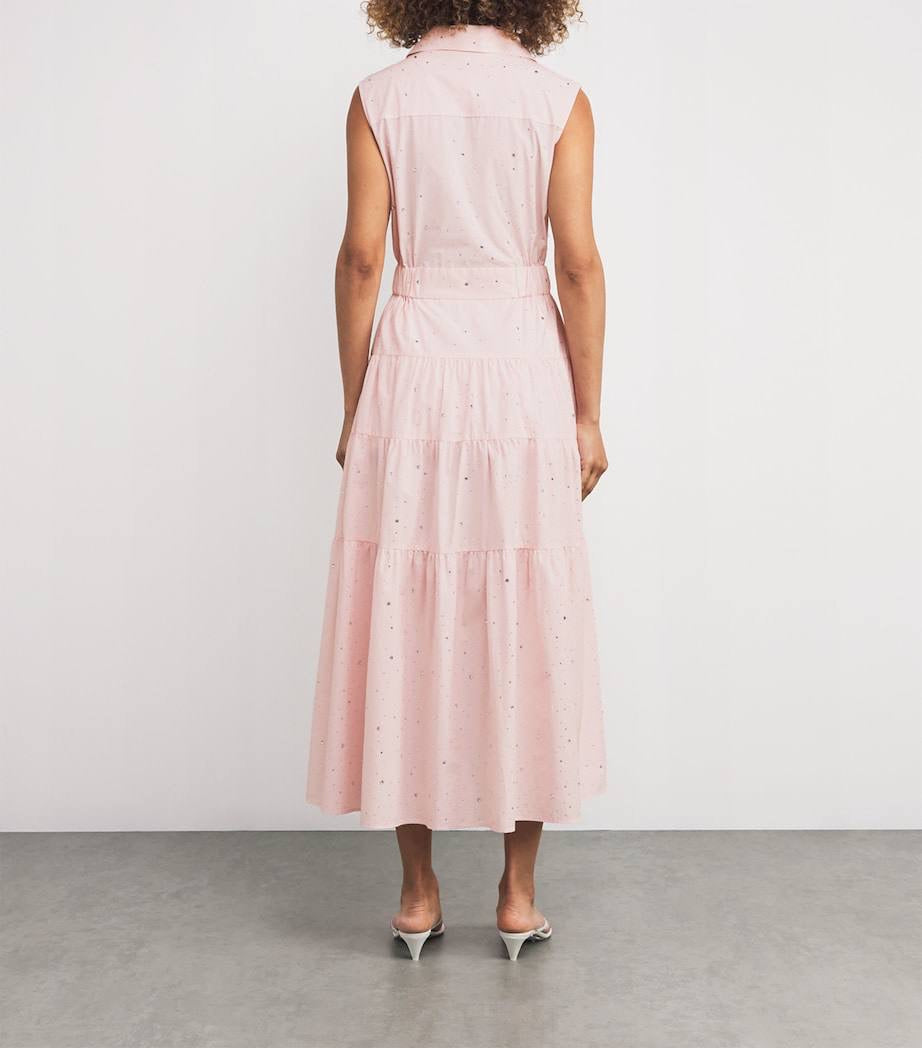 SD Azazel Pink Rhinestone Embellished Tie-Front Cotton Midi Dress