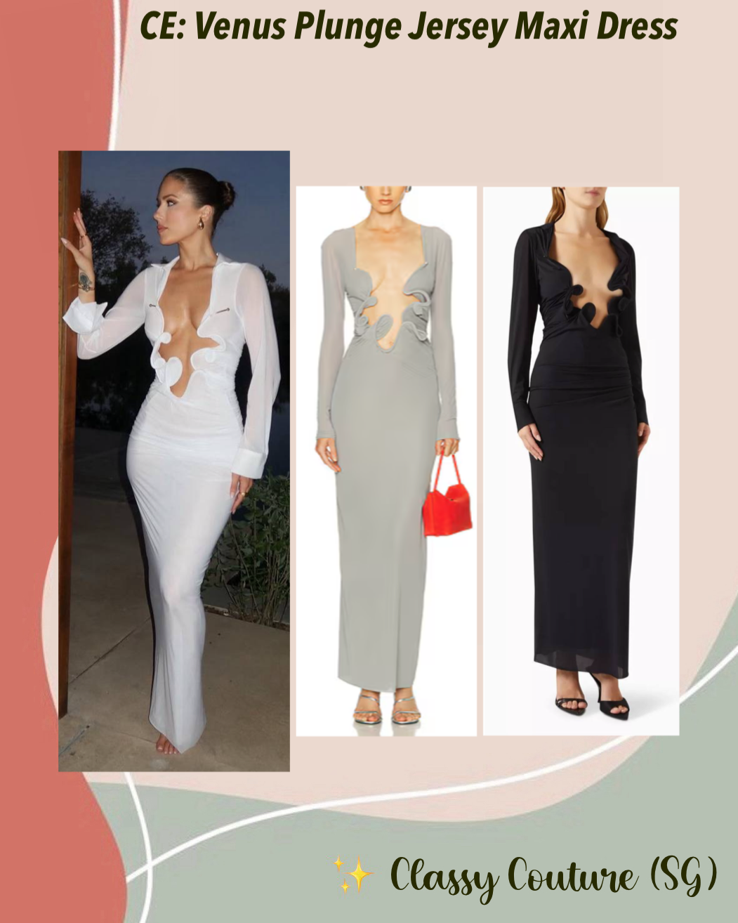 CE Venus Plunge Jersey Molded Cutout Shirt Maxi Dress