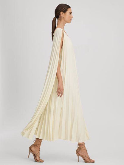 RS Loreli Pleated Cape Sleeve Midi Dress