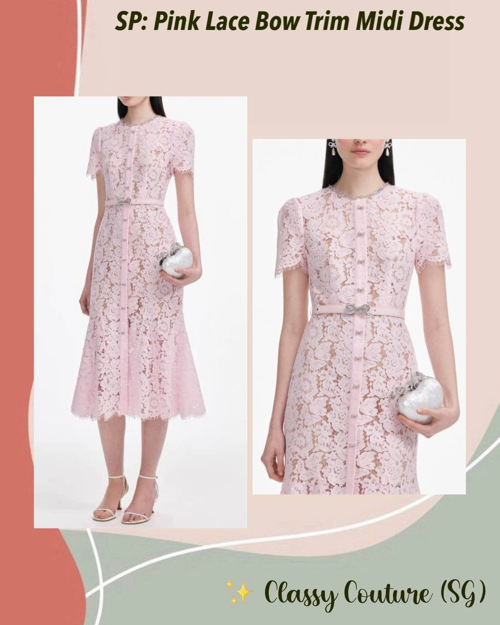 SP Pink Lace Bow Trim Midi Dress