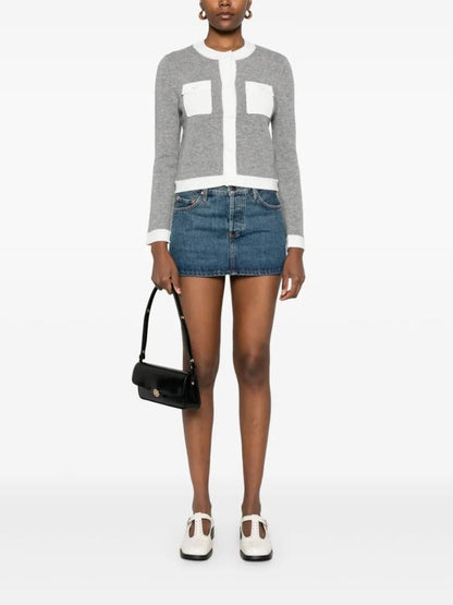 SD Two-Tone Cardigan in Grey/White Wool-Cashmere