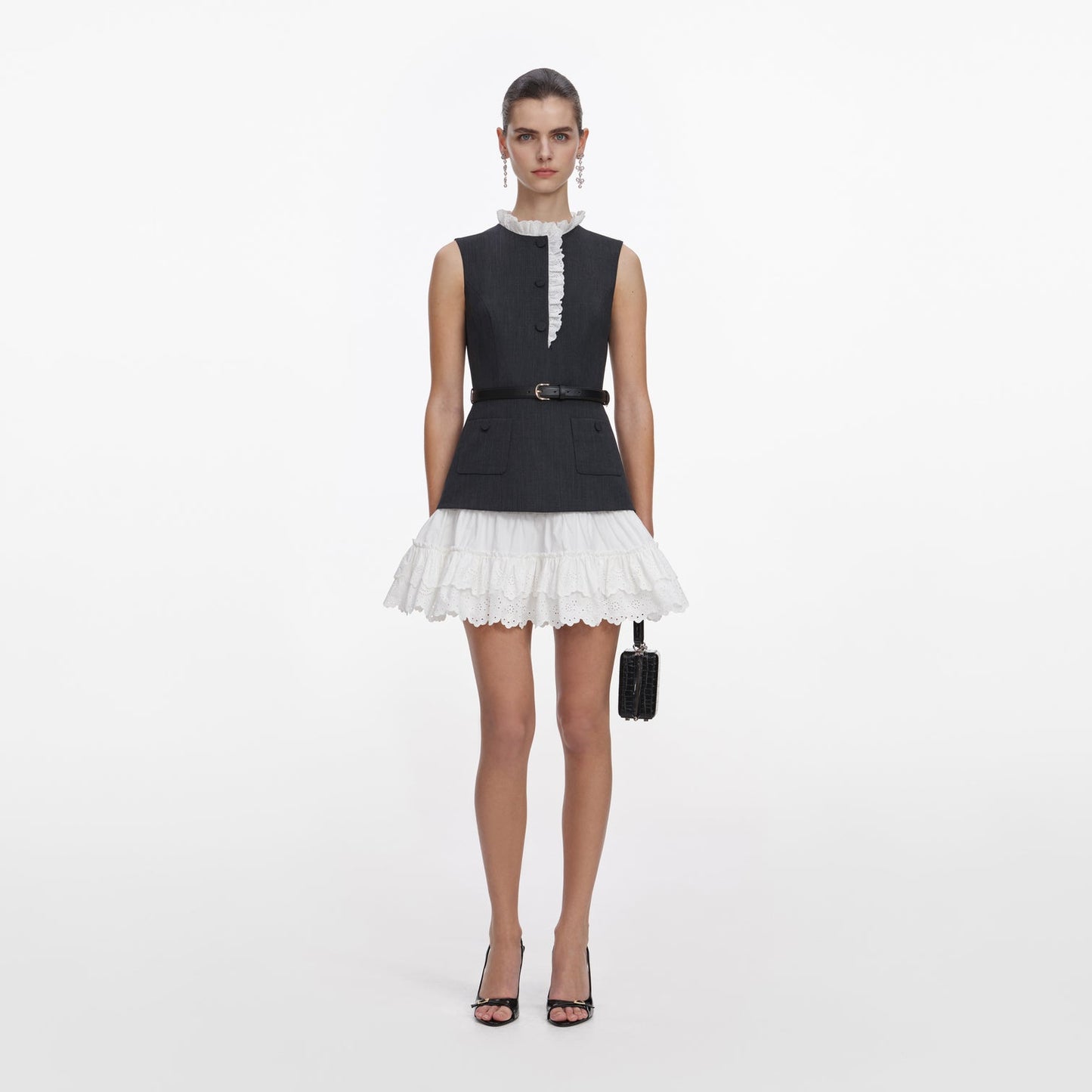 SP Grey Tailored Cotton Frill Mini Dress Jisoo