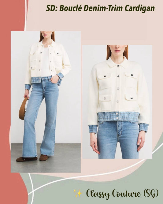 SD Bouclé Denim-Trim Cardigan Jacket