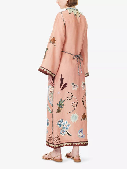 ALM Laurence Belted Linen-Silk Midi Dress