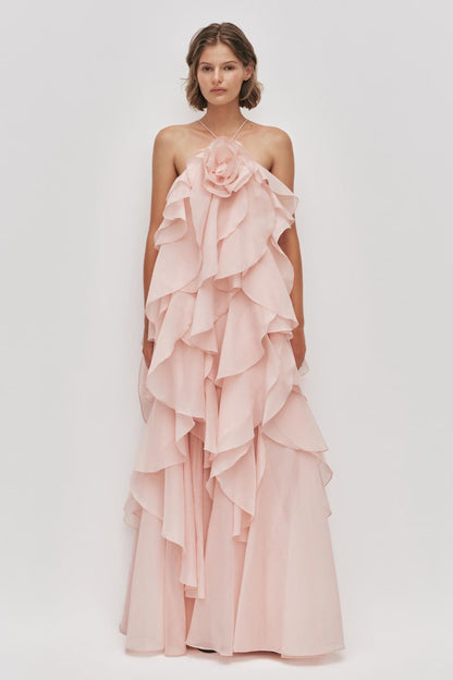 4 Colors! AJ Pandorea Halter Layered Maxi Dress Gown