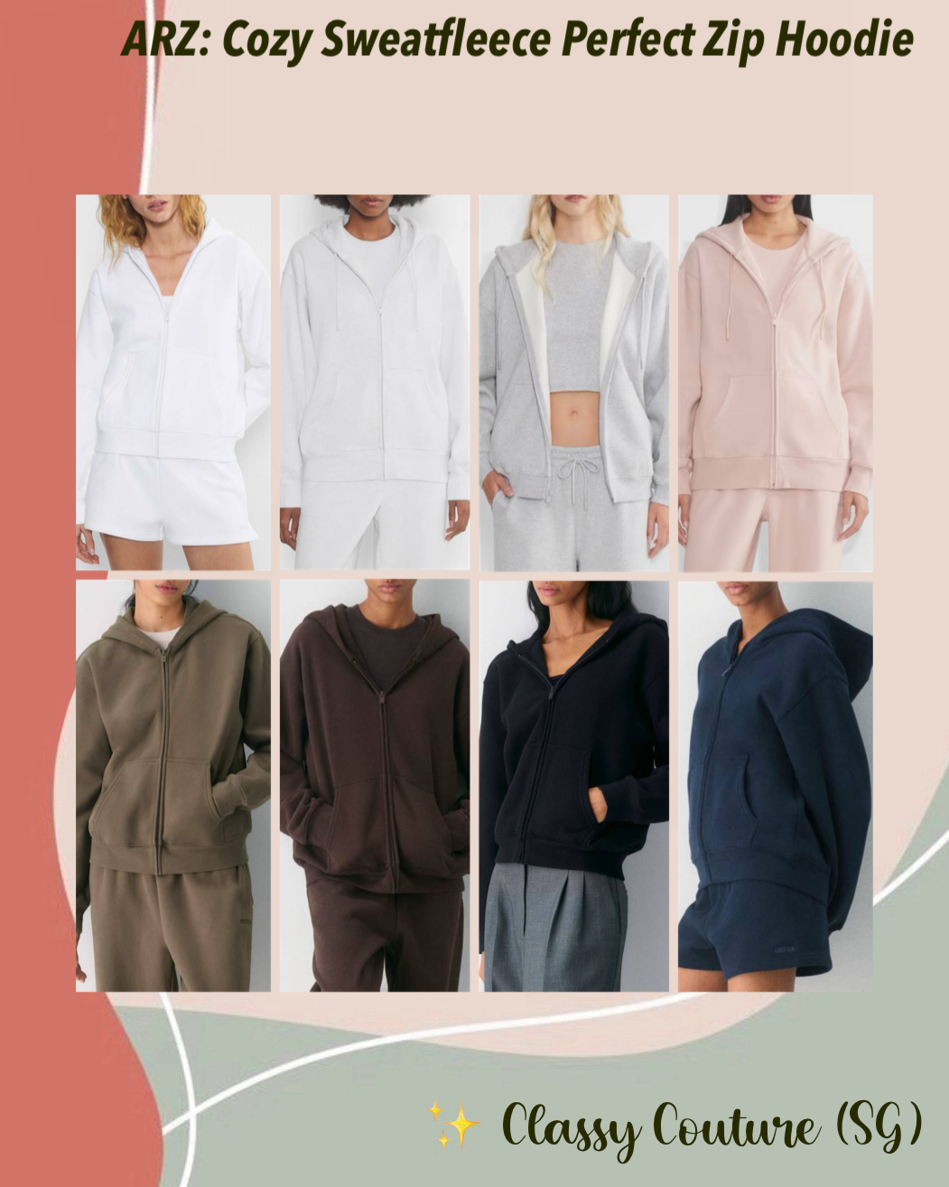8 Colors! ARZ Cozy Sweatfleece Perfect Zip Cotton-blend Hoodie Jacket