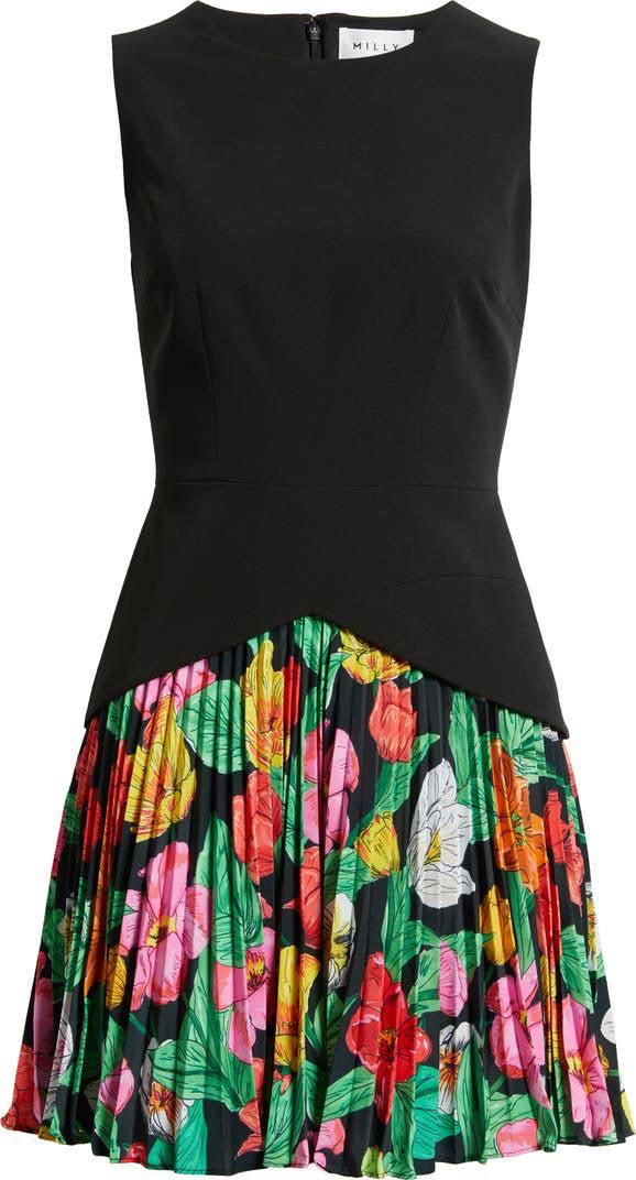 ML Haddy Leather Pleated Combo Mini Dress