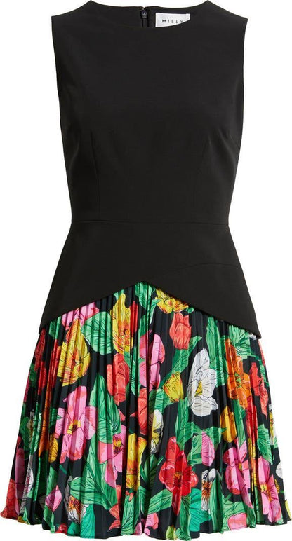 ML Haddy Leather Pleated Combo Mini Dress