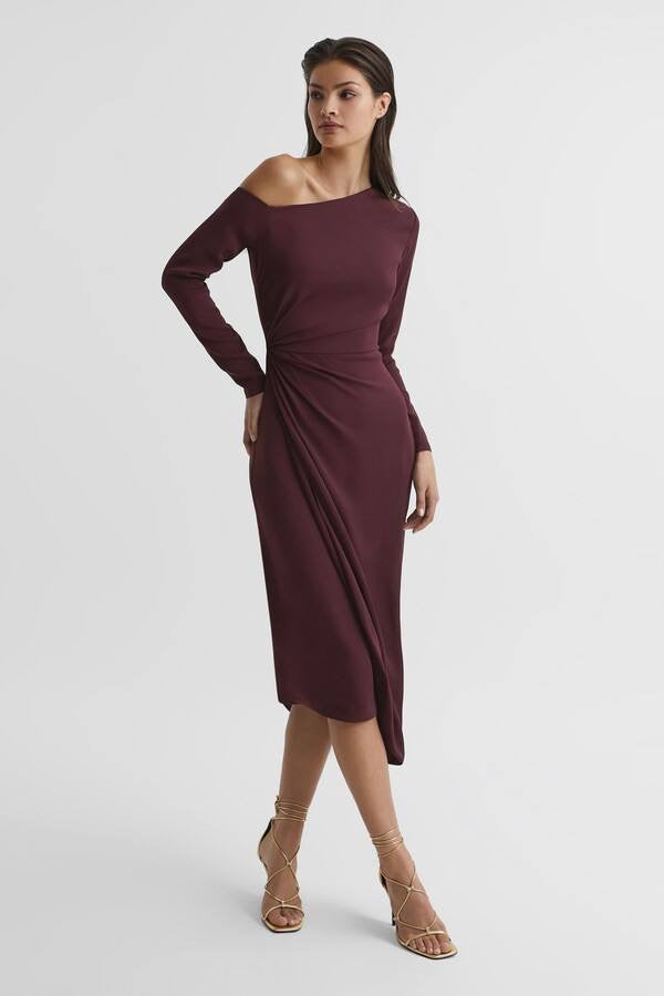 RS Nadia Off-Shoulder Drape Stretch-viscose Midi Dress
