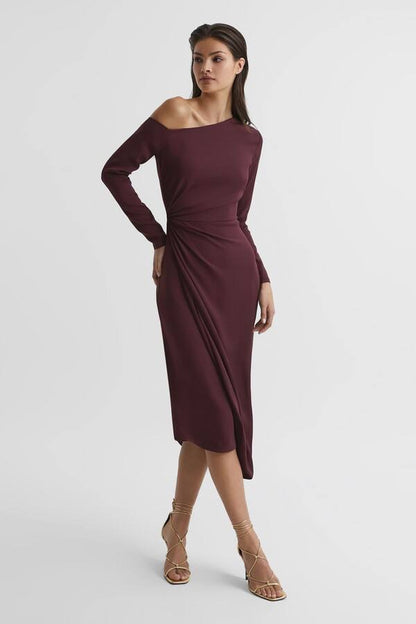 RS Nadia Off-Shoulder Drape Stretch-viscose Midi Dress