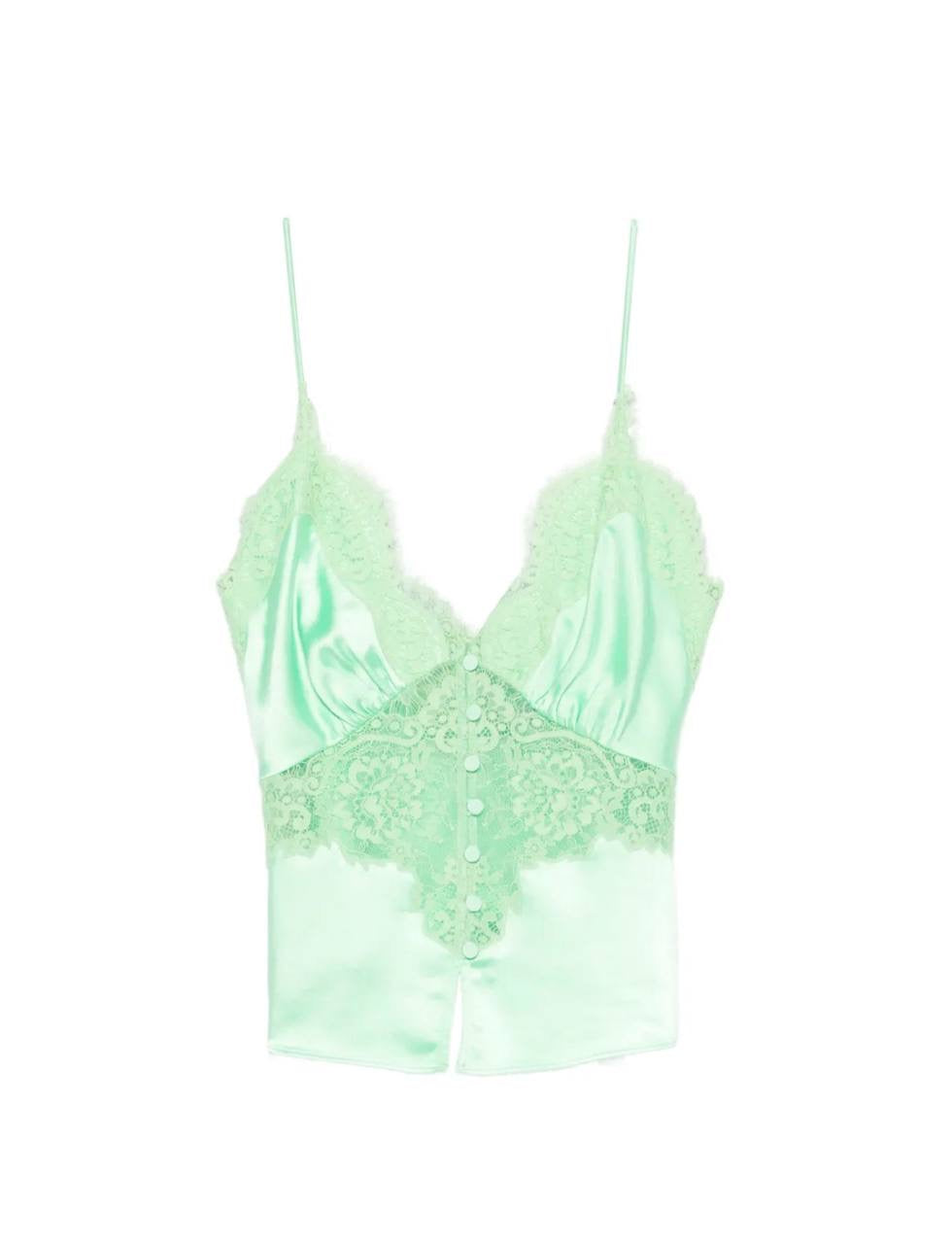 SP Green Satin Lace Cami Top