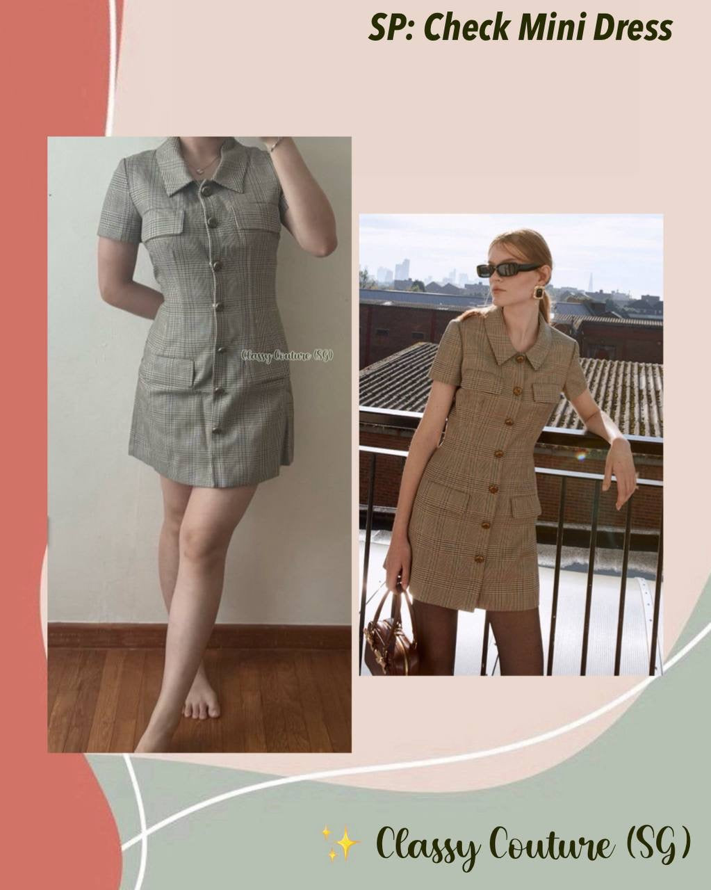 SP Brown Check Short Sleeve Mini Dress