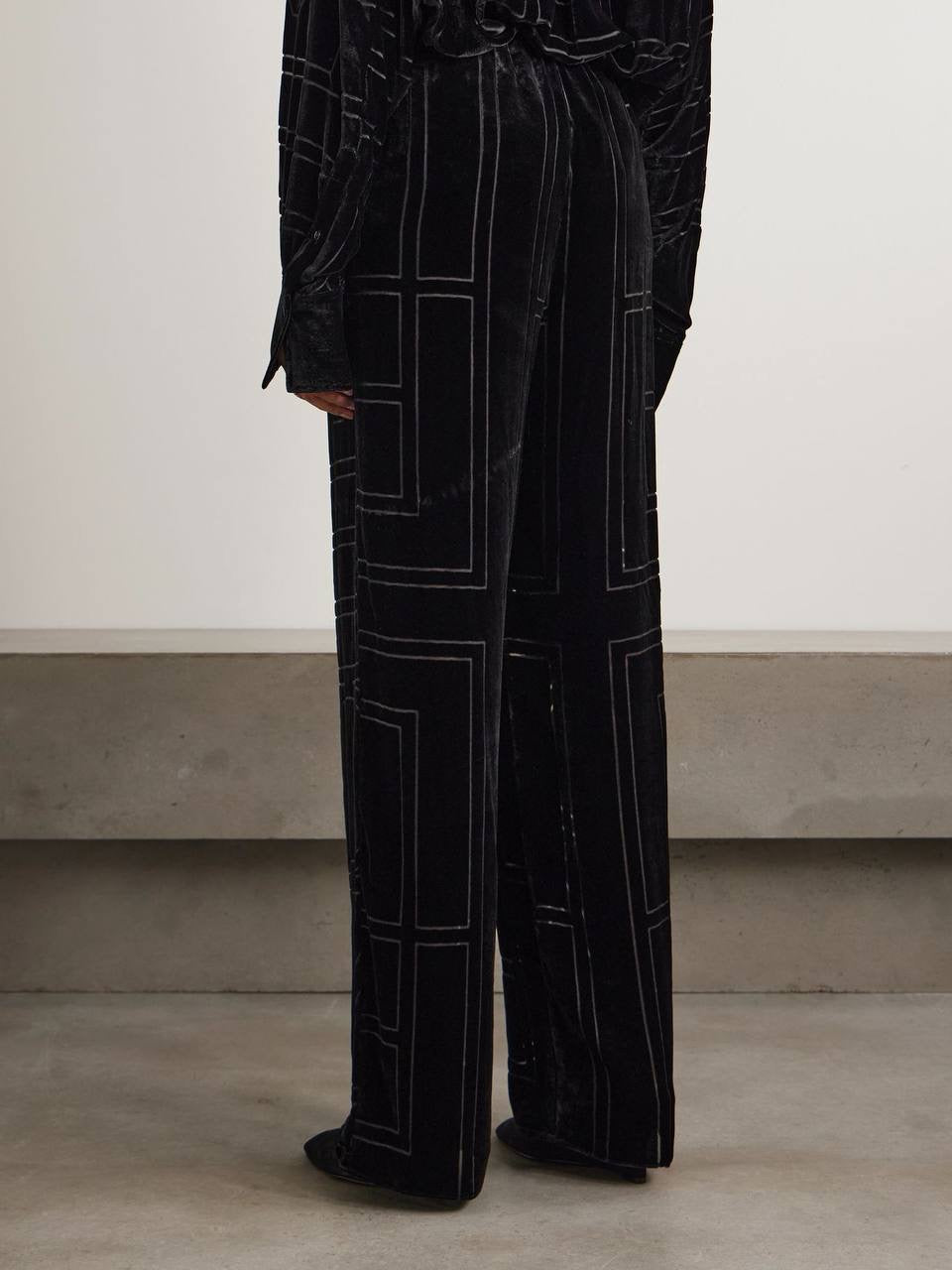 TOT Devoré-Velvet Shirt | Wide-Leg Pants | Monogram Viscose-Silk Set