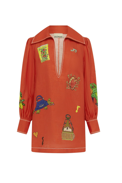 ALM Contessa Linen Shift Mini Dress Shirtdress