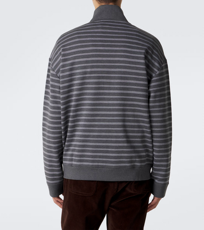 MM Grey White Striped Cotton Fleece Jacket