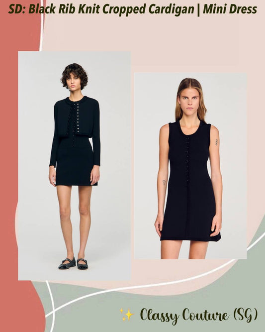 SD Black Rib Knit Cropped Cardigan | Mini Dress | Set
