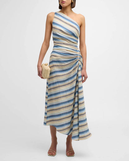 2 Colors! ALC Carolyn Viscose-Silk One Shoulder Midi Dress