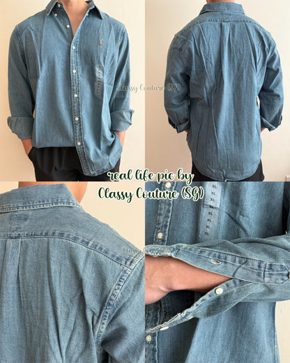 RL Men’s / Unisex Custom Slim Fit Denim Cotton Shirt