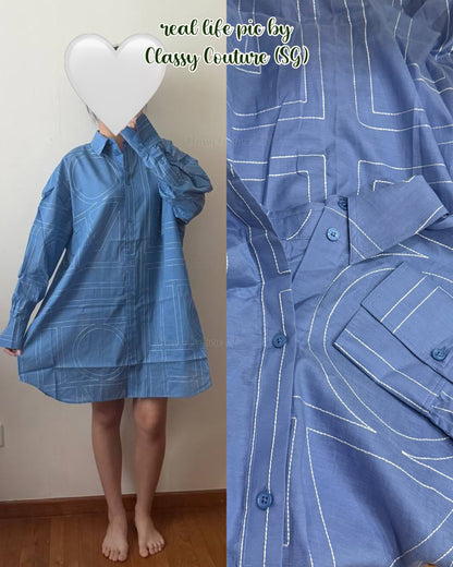 4 Colors! Tot Long Summer Cotton-blend Embroidered Monogram Oversized Shirt Shirtdress Mini Dress